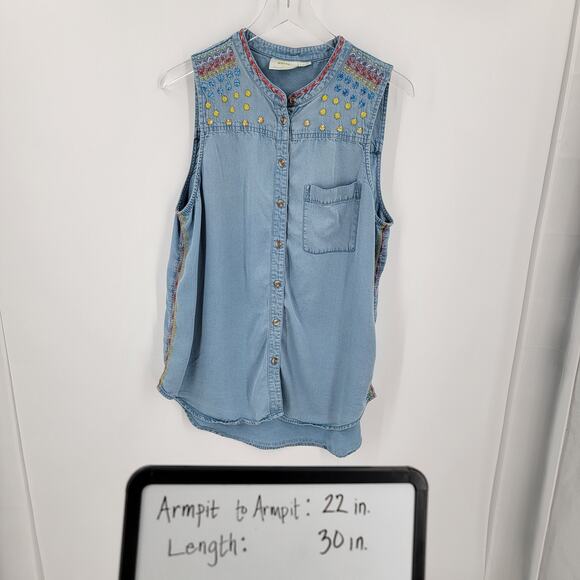 Maeve by Anthropologie Top Womens 12 Sleeveless Embroidered Button Up Tunic - Picture 11 of 11
